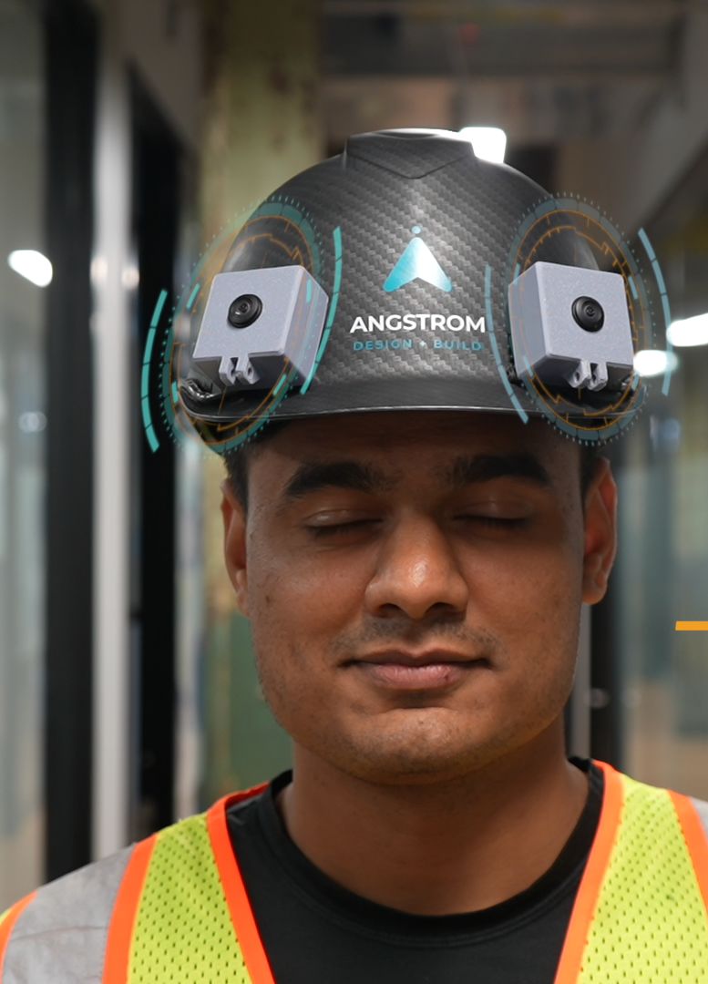Close-up of the helmet's side-mounted cameras